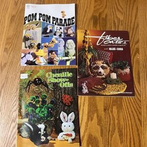 Lot Of 3 Vintage 1970's Fiber Art Crafts, Pom Pom & Chenille Instruction Manuals